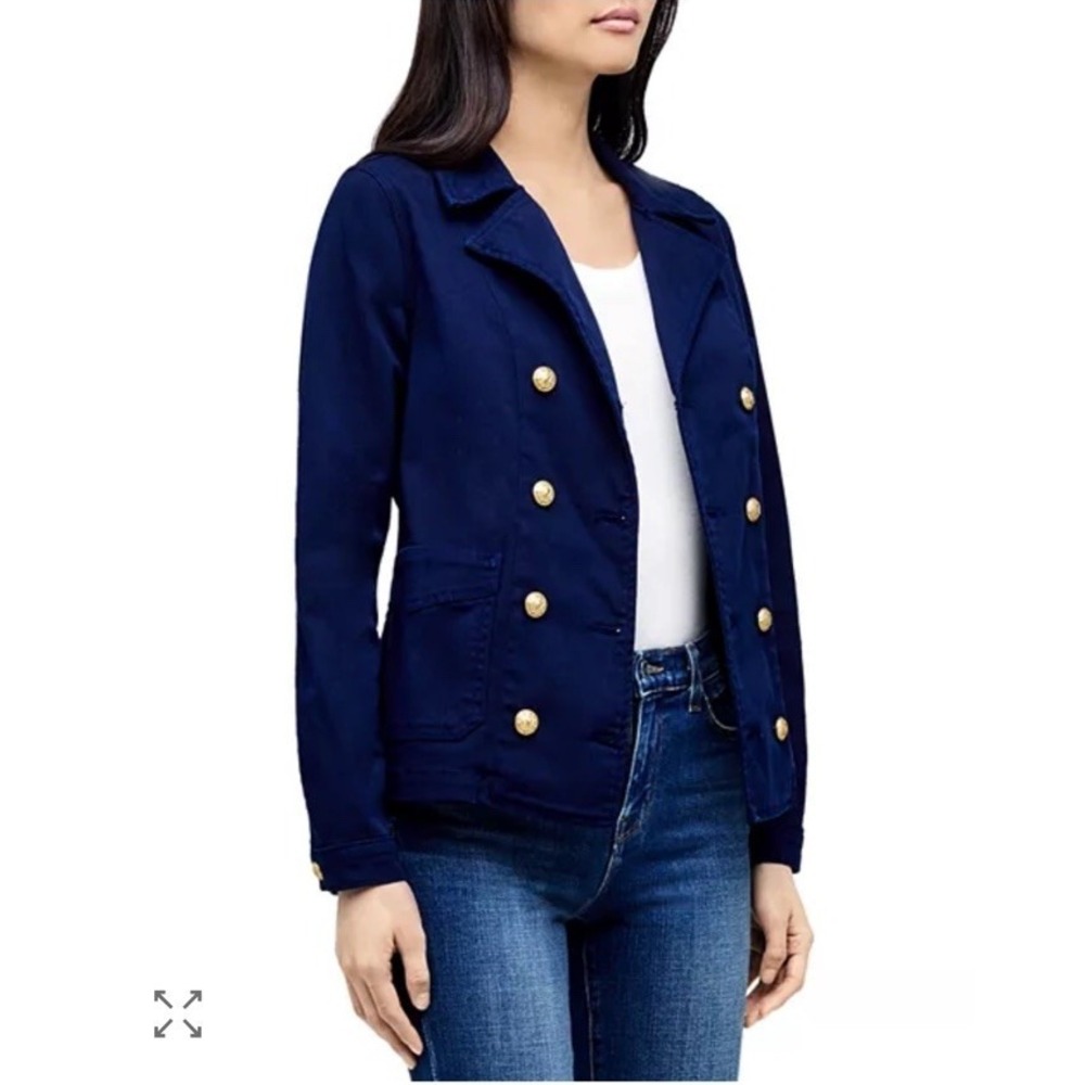 L'AGENCE Allison Navy Blue Sz Large Double-Breasted Cotton Blazer Jacket NWT